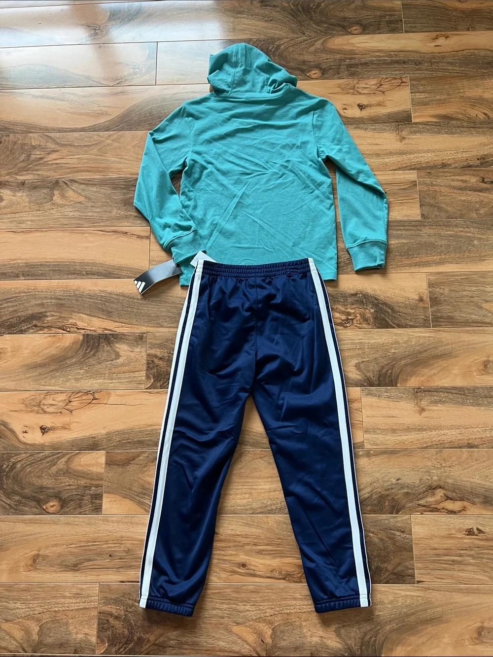 Adidas Boys Hooded Performance Shirt Jogger Set Size 7 Teal Blue Outfit NWT
